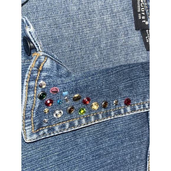 Blue jean jacket Bedazzled Sunburst by Morning Sun denim women's studded Sz L - Picture 16 of 16